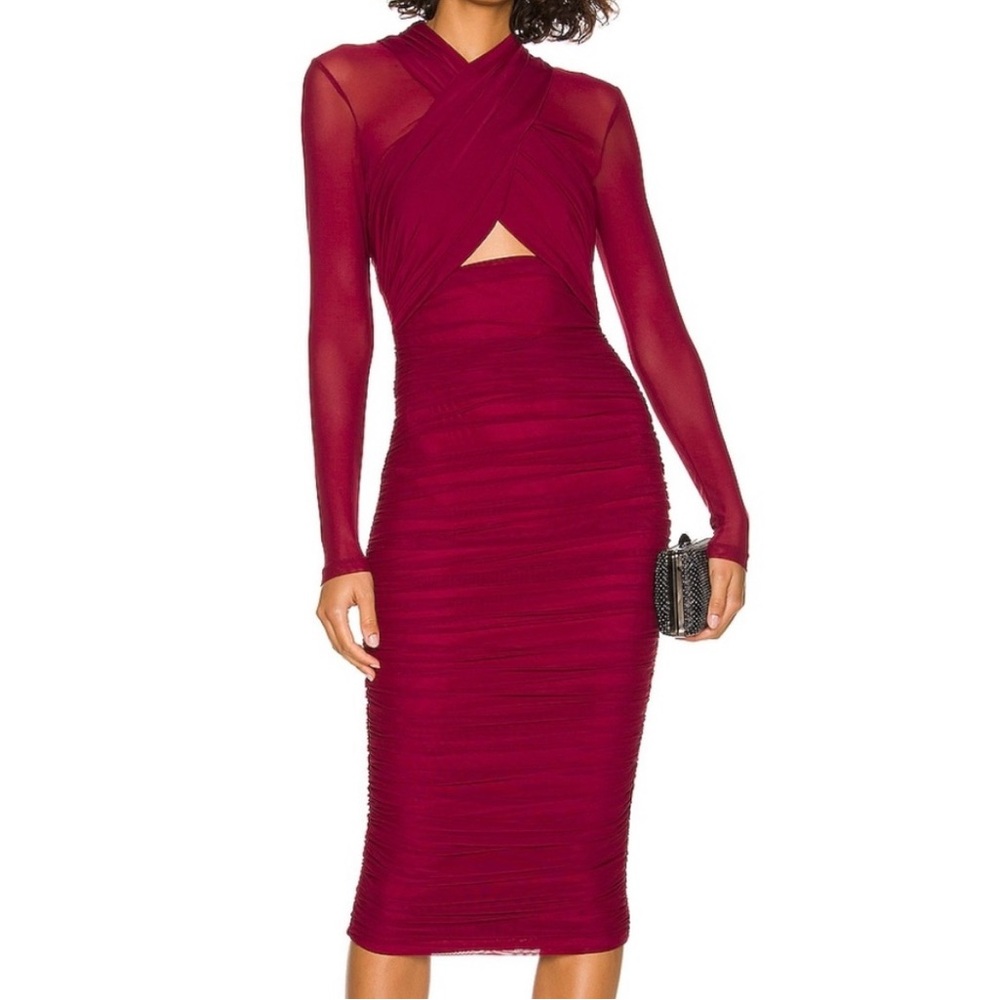 Bardot Burgundy Sheer Long Sleeve Dress